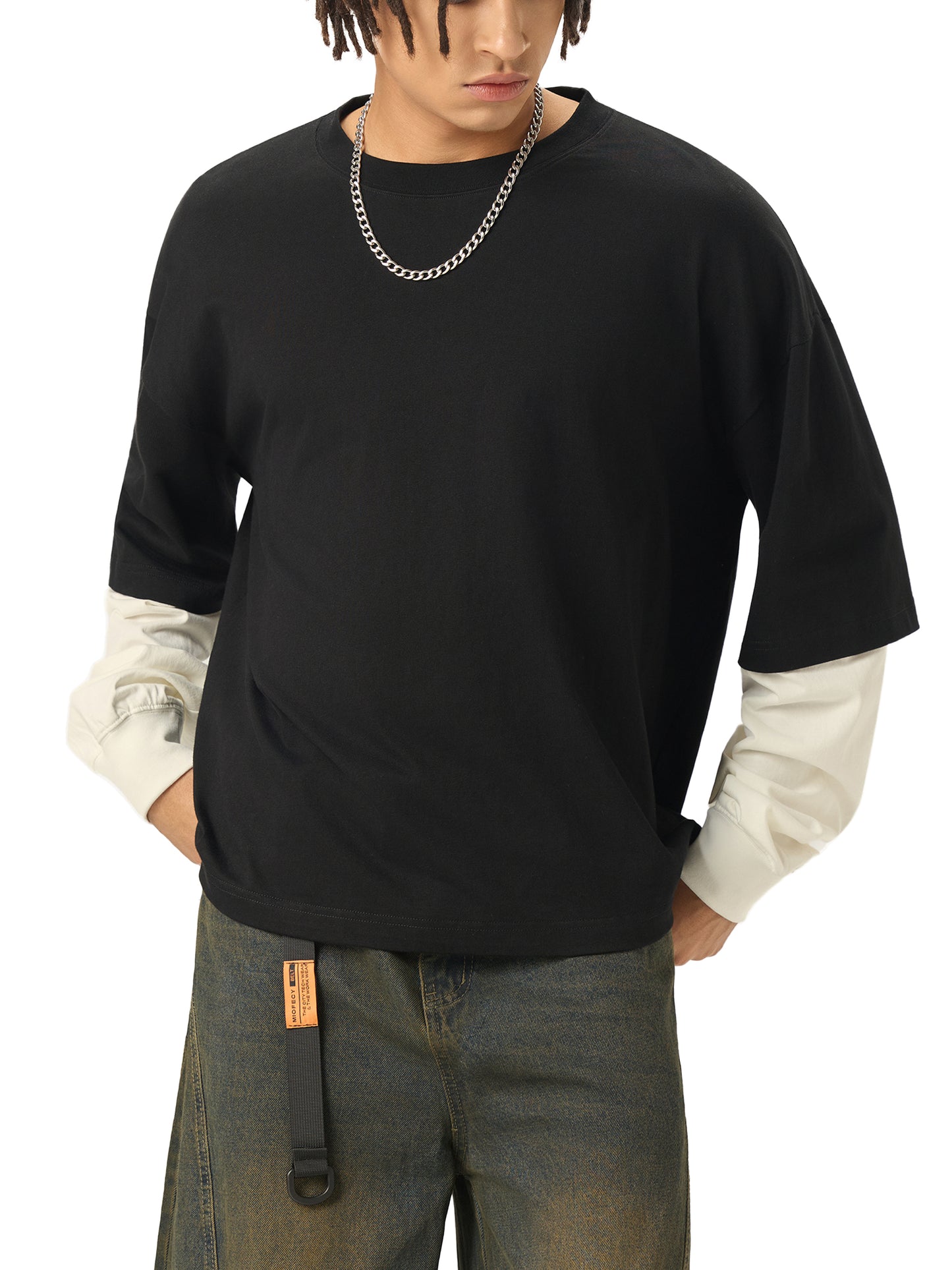 HMC Layered Contrast Sleeve Cotton T-Shirt